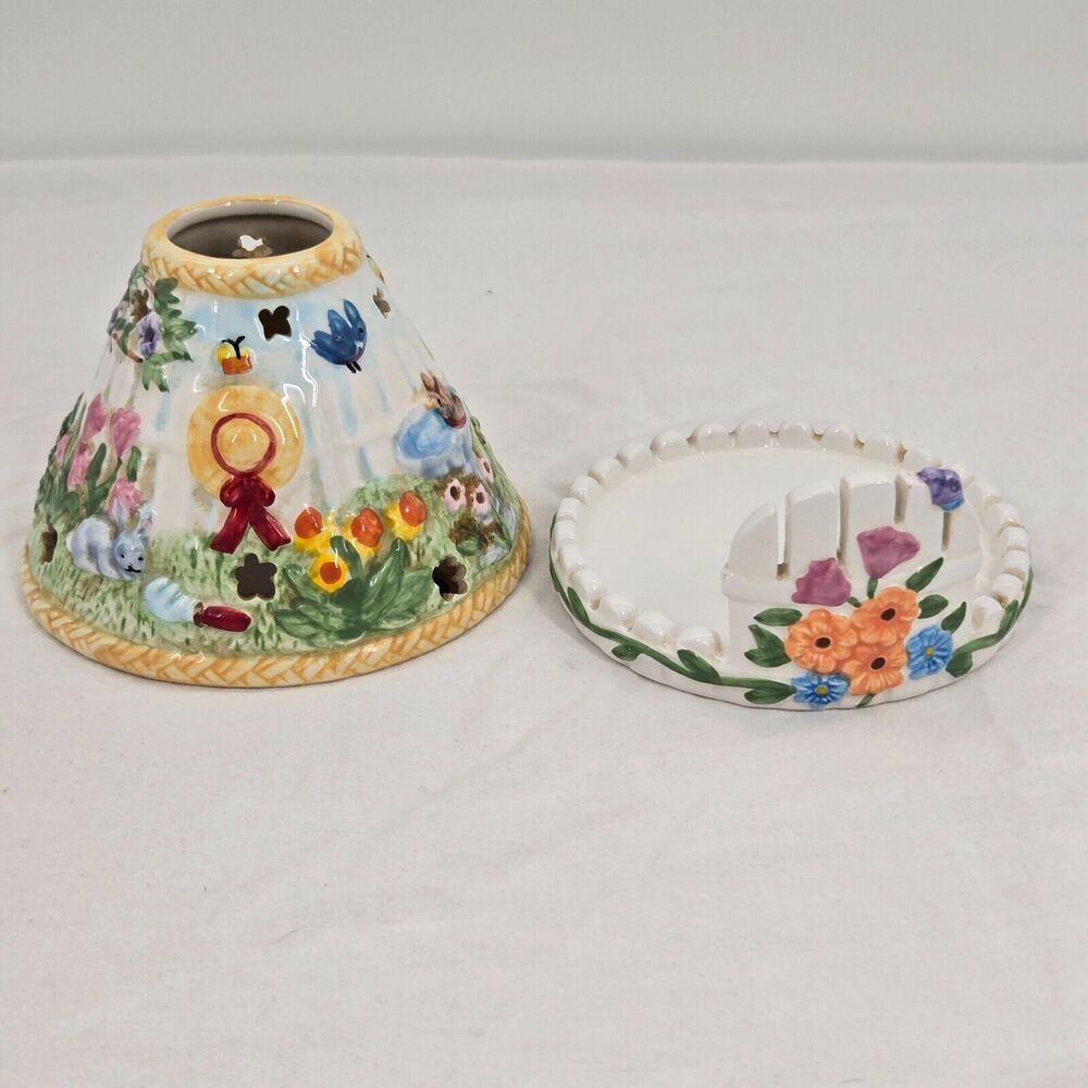 Avon Small Candle Jar‎ base Holder and Shade - Garden Gates Spring